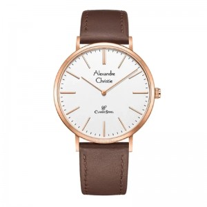 Alexandre Christie AC 8490 Rosegold White Brown Leather Man MHLRGSL